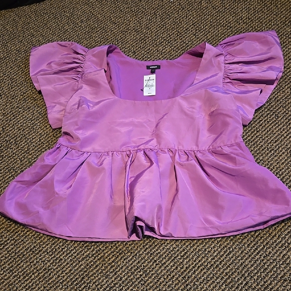 Express Tops - Express orchid purple Puff Sleeve baby doll Top NWT
